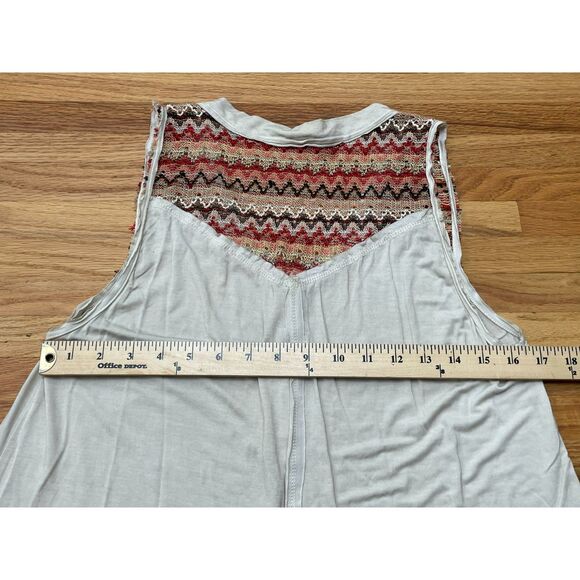 POL Women's Top Tank Blouse Brown Henley S Crochet Boho Embroidered Button Flowy - Picture 7 of 8